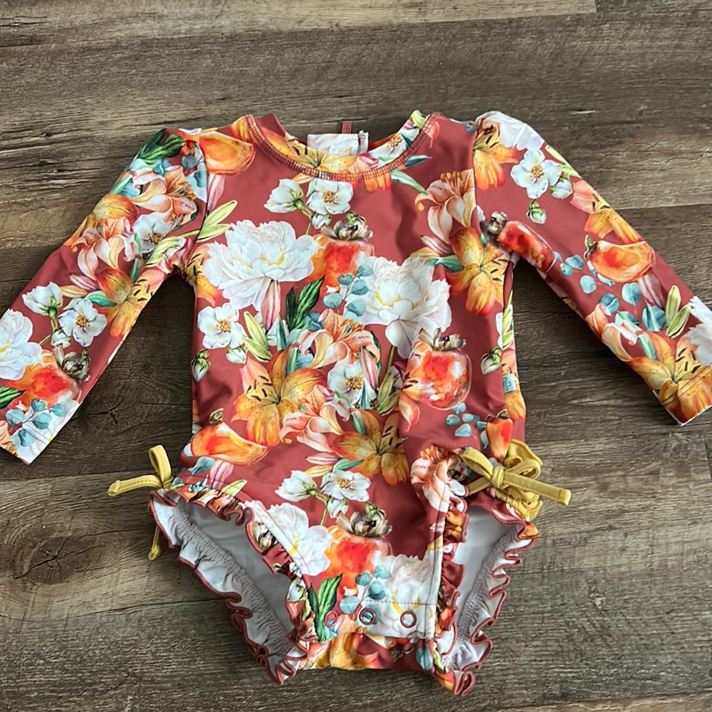 Posh Peanut 6-12 Months Swim Suit Rash Guard Long Sleeve Floral Fruit